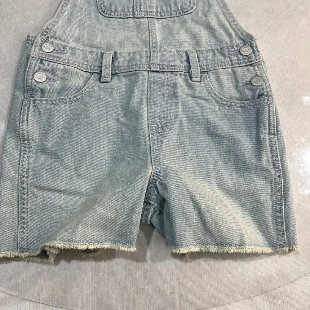 NEW   Old Navy Girls Light Wash Denim Shortalls Frayed Hem Pearl